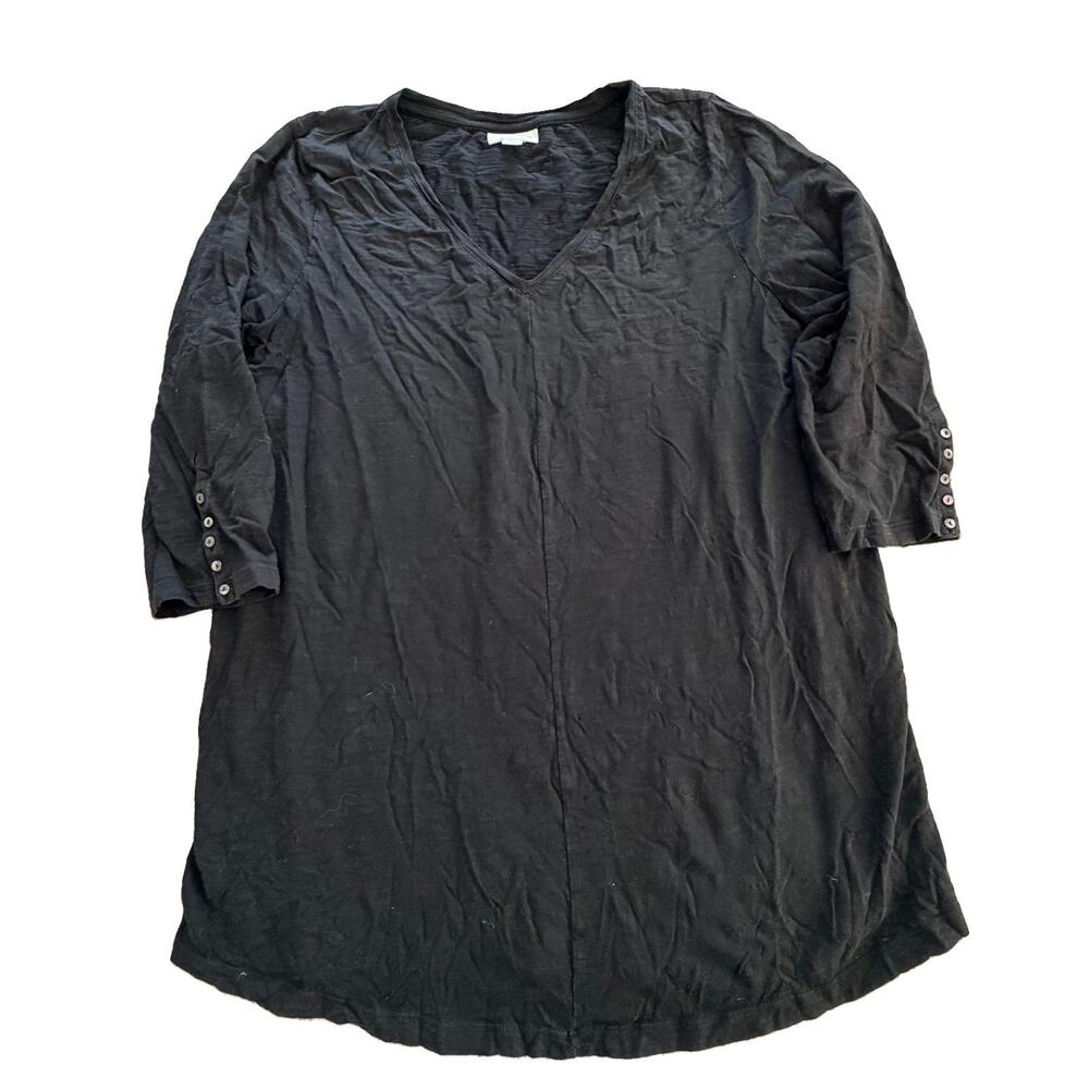 J.Jill Black V-Neck 100% Cotton Tunic Shirt L Petite 5-Button Cuffs India